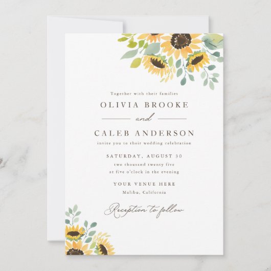 Elegante rustieke Bloemen Zonnebloem bruiloft Kaart (Voorkant)