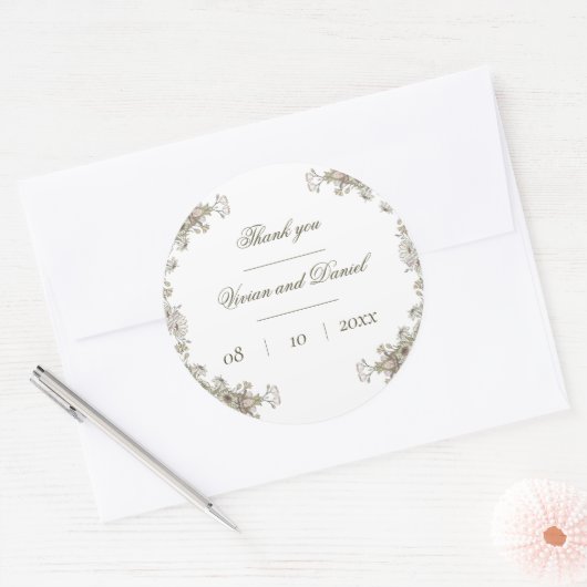 Elegante rustieke bloemenbruiloft Dank u Sticker (Envelop)