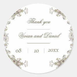Elegante rustieke bloemenbruiloft Dank u Sticker