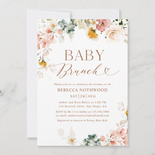 Elegante rustieke bloemenbrunch Baby Kaart (Voorkant)