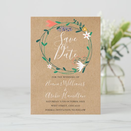 Elegante Rustieke Bloemenslingers  Bewaar de Datum Save The Date (Staand voorkant)