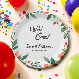 Elegante rustieke bloementuin zomer 1e verjaardag papieren bordje