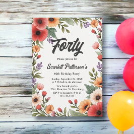 Elegante rustieke bloementuin zomer 40e verjaardag kaart