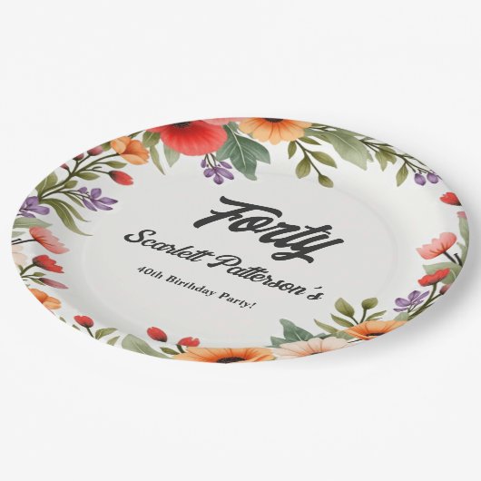 Elegante rustieke bloementuin zomer 40e verjaardag papieren bordje (Gekanteld)