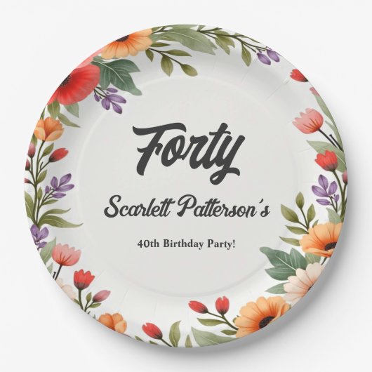 Elegante rustieke bloementuin zomer 40e verjaardag papieren bordje (Voorkant)