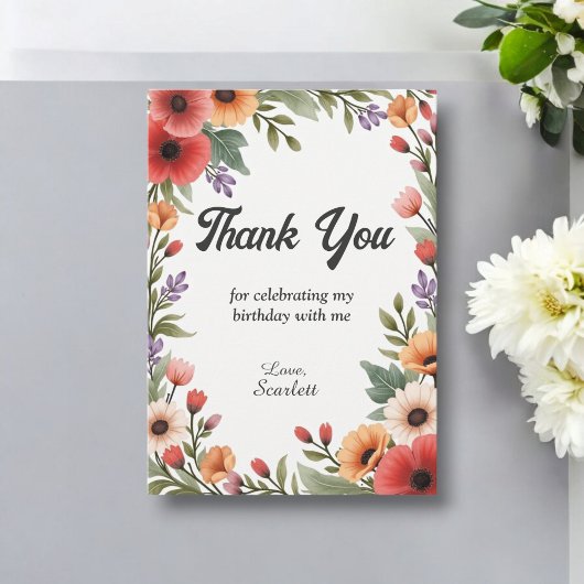 Elegante rustieke bloementuin zomerverjaardag bedankkaart