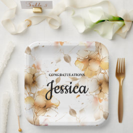 Elegante Rustieke Bloemige Baby Shower Papieren Bordje