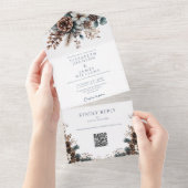Elegante Rustieke Bloemige Denneappel QR Code Trou All In One Uitnodiging (Afscheurbaar)