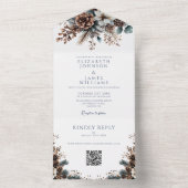Elegante Rustieke Bloemige Denneappel QR Code Trou All In One Uitnodiging (Binnen)