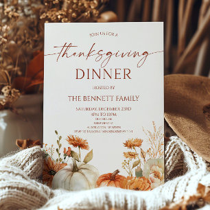 Elegante Rustieke Bloemige Pompoen Thanksgiving-di Kaart