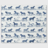Elegante  rustieke Blue Horse Breeds Toile Cadeaupapier (Vlak)