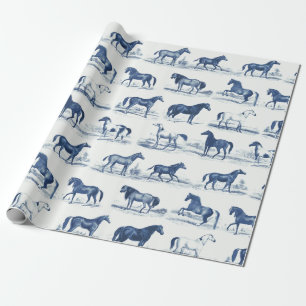 Elegante  rustieke Blue Horse Breeds Toile Cadeaupapier