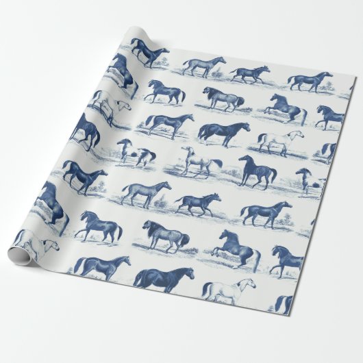 Elegante  rustieke Blue Horse Breeds Toile Cadeaupapier (Uitgerold)