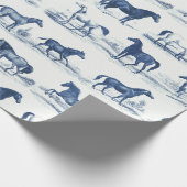 Elegante  rustieke Blue Horse Breeds Toile Cadeaupapier (Hoek)