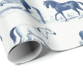 Elegante  rustieke Blue Horse Breeds Toile Cadeaupapier (Rol Hoek)