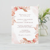 Elegante Rustieke Blush Roze Bloemen Huwelijk Kaart (Staand voorkant)