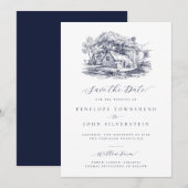 Elegante rustieke boerderij illustratie bruiloft save the date (Voorkant / Achterkant)