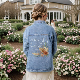 Elegante Rustieke Boho Bloem Bruids Denim Jas Jacket