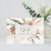 Elegante Rustieke Boho Bloemige Pampas RSVP Kaart (Staand voorkant)
