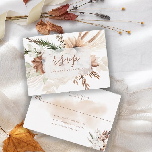 Elegante Rustieke Boho Bloemige Pampas RSVP Kaart