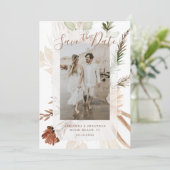 Elegante Rustieke Boho Bloemige Pampas Save The Da Date (Staand voorkant)
