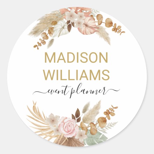 Elegante Rustieke Boho Bloemige Professionele Zake Ronde Sticker (Voorkant)