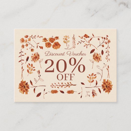 Elegante rustieke Boho Brown Herfst Bloemen Kortingskaartje (Voorkant)