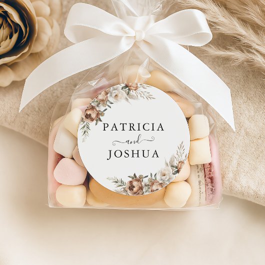 Elegante Rustieke Boho Bruiloft Klassieke Ronde St Ronde Sticker