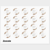 Elegante Rustieke Boho Bruiloft Klassieke Ronde St Ronde Sticker (Vel)