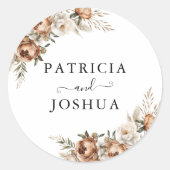 Elegante Rustieke Boho Bruiloft Klassieke Ronde St Sticker (Voorkant)