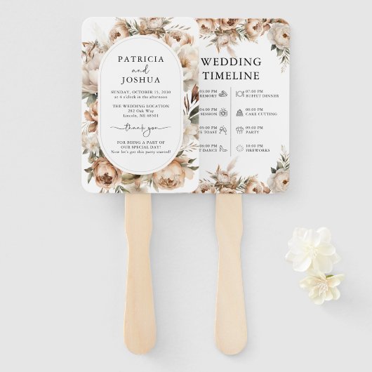 Elegante rustieke Boho bruiloft programma Handwaaier (Voorkant en achterkant)