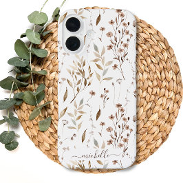 Elegante Rustieke Boho Bruine Bloem Botanisch iPhone 16 Hoesje