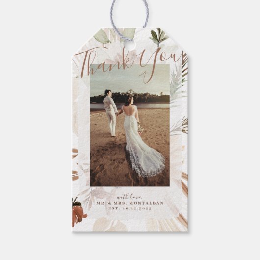 Elegante Rustieke Boho Pampas Cadeaubijslage Cadeaulabel (Voorkant)