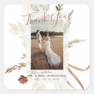 Elegante Rustieke Boho Pampas Vierkante Sticker