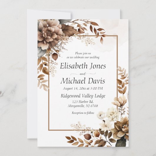 Elegante rustieke Boho Terracotta Flora bruiloft Kaart (Voorkant)