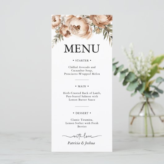 Elegante rustieke Boho Wedding Menu (Staand voorkant)