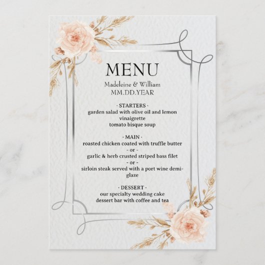 Elegante rustieke Boho Wildflowers bruiloft Menu (Voorkant)