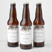 Elegante rustieke bos bloemen pinecones bruiloft bier etiket (Flessen)