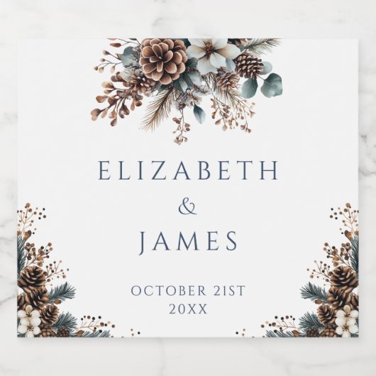 Elegante rustieke bos bloemen pinecones bruiloft bier etiket (Enkel label)