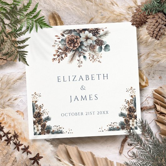 Elegante rustieke bos bloemen pinecones bruiloft servet