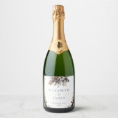 Elegante rustieke bos bloemen pinecones bruiloft sparkling wijnetiket (Voorkant)