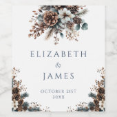 Elegante rustieke bos bloemen pinecones bruiloft wijn etiket (Enkel label)