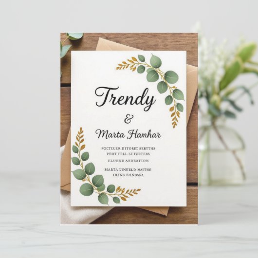 Elegante rustieke botanische bruiloft uitnodiging (Staand voorkant)