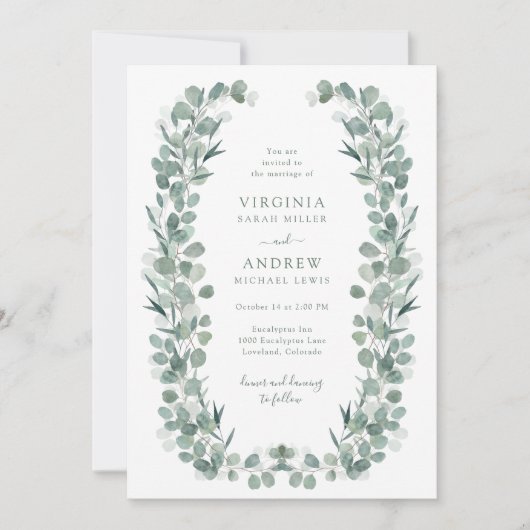 Elegante rustieke botanische eucalyptus bruiloft kaart (Voorkant)
