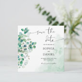Elegante Rustieke Botanische Eucalyptusbladeren Save The Date (Staand voorkant)