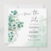 Elegante Rustieke Botanische Eucalyptusbladeren Save The Date (Voorkant)