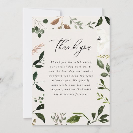 Elegante rustieke botanische groen dank u chique bedankkaart (Achterkant)
