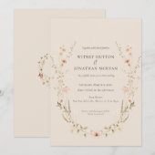 Elegante rustieke botanische kalligrafie bruiloft kaart (Voorkant / Achterkant)