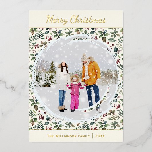 Elegante rustieke botanische kerst folie feestdagenkaart (Voorkant)