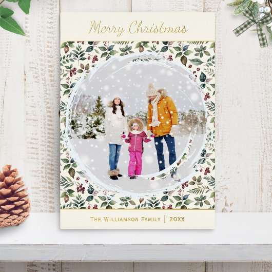 Elegante rustieke botanische kerst folie feestdagenkaart